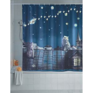 Zasłona prysznicowa, tekstylna MOON CAT z oświetleniem LED, 180 x 200 cm, WENKO