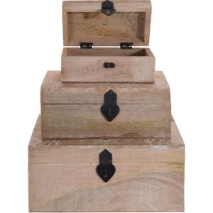 Zestaw trzech drewnianych szkatułek, komplet skrzynek na drobiazgi