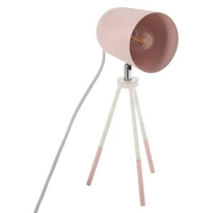 Lampka stołowa na trójnogu, metalowa lampka na biurko - wys. 32 cm, kolor różowy