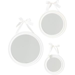 Komplet dekoracyjnych lusterek ściennych ze wstążką - 3 sztuki w zestawie, kolor biały