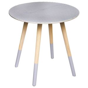 Drewniany stolik kawowy MILEO okazjonalny stolik ze wzorem - kolor szary, Ø 48 cm