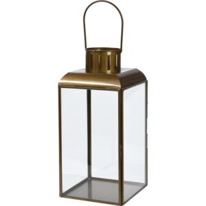 Metalowy lampion ANTIQUE GOLD, latarenka na świecę, kolor złoty, wys. 26 cm