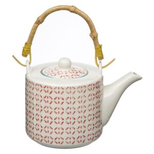 Dzbanek do zaparzania herbaty z bambusowym uchwytem, imbryk na herbatę - 630 ml, kolor czerwony