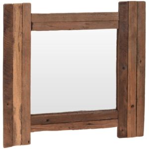 Kwadratowe lustro, drewno tekowe, 50 cm wysokości,50 cm szerokości, rustykalne, odporne na wilgoć i odkształcenia, brązowe