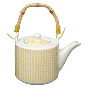 Dzbanek do zaparzania herbaty z bambusowym uchwytem, imbryk na herbatę - 630 ml, kolor żółty