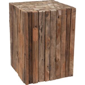 Taboret z naturalnego drewna tekowego - kwadratowy stołek, podnóżek, ciemny brąz