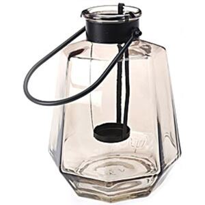 Szklana latarenka, lampion dekoracyjny, ze świecznikiem, kremowy kolor, 20×20×29 cm