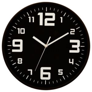 Okrągły plastikowy zegar ścienny, czarny - Ø 30 cm