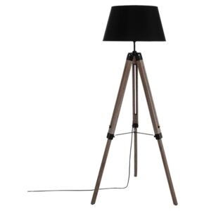 Drewniana lampa podłogowa, stojąca z abażurem RUNO lampa na regulowanym statywie - kolor czarny, wys. 145 cm