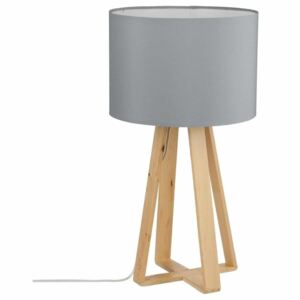 Lampa stołowa z tekstylnym kloszem i drewnianym stelażem, punkt świetlny w stylu vintage - Atmosphera Créateur d'intérieur