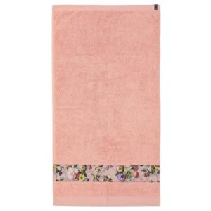 Elegancki ręcznik bawełniany różowy z ozdobnym motywem kwiatowym, ręcznik luksusowy, Essenza, 70 x 140 cm