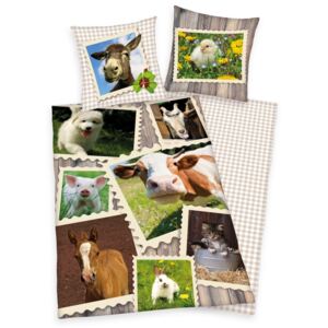 Herding Pościel bawełniana Zwierzątka na farmie, 140 x 200 cm, 70 x 90 cm