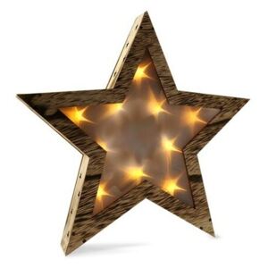 Solight Świąteczna gwiazda drewniana 10 LED, ciepła biała