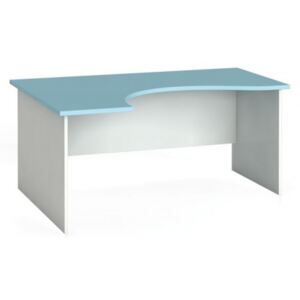 Narożny stół biurowy, zaokrąglony 160 x 120 cm, biały/turkusowy, lewy