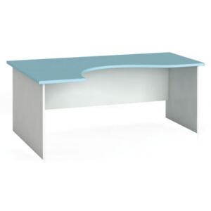 Narożny stół biurowy, zaokrąglony 180 x 120 cm, biały/turkusowy, lewy
