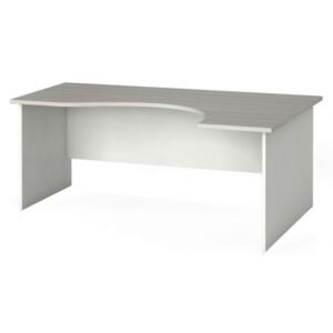 Narożny stół biurowy, zaokrąglony 180 x 120 cm, biały/dąb naturalny