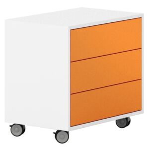 Szafka na kółkach, 3 szuflady White LAYERS, pomarańczowe szuflady