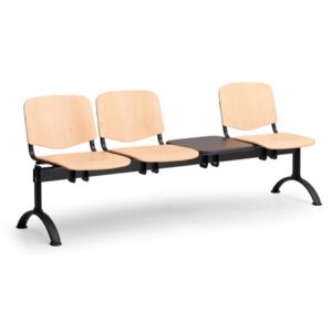 Drewniana ławka do poczekalni Iso, 3-siedziska + stolik, czarne nogi
