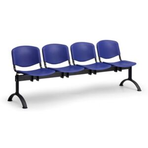 Ławka do poczekalni plastikowa ISO, 4-siedziska, niebieski, czarne