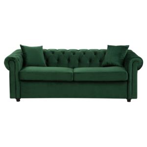 Sofa rozkładana welur zielona CHESTERFIELD