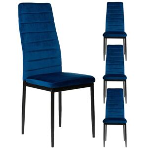 4 krzesła tapicerowane k1 welur niebieski pasy nogi czarne