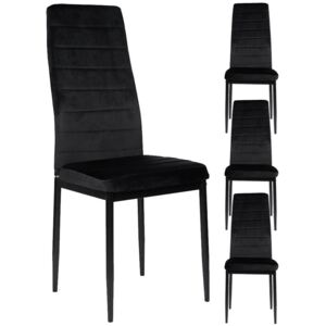 4 krzesła tapicerowane k1 welur czarny pasy nogi czarne