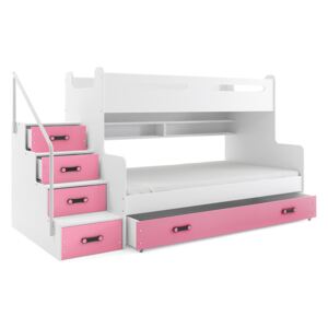 Łóżko piętrowe trzyosobowe MAX 3, Kolor: Różowy