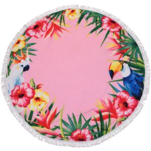 Ręcznik plażowy okrągły z egzotycznym wzorem, kolor różowy Ø 150 cm