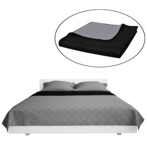 Dwustronna pikowana narzuta na łóżko Czarna/Szara 220 x 240 cm