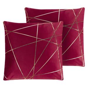 Zestaw 2 poduszek dekoracyjnych czerwony welur 45 x 45 cm złoty wzór geometryczny zdejmowana poszewka ozdobna poducha na sofę łóżko glamour Beliani