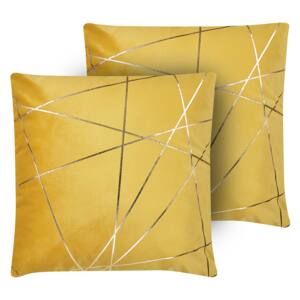 Zestaw 2 poduszek dekoracyjnych żółty welur 45 x 45 cm złoty wzór geometryczny zdejmowana poszewka ozdobna poducha na sofę łóżko glamour Beliani
