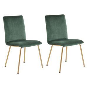 Zestaw 2 krzeseł zielonych welurowych ze złotymi metalowymi nogami do jadalni styl nowoczesny glamour Beliani