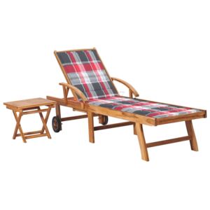 Leżak ze stolikiem i poduszką, lite drewno tekowe