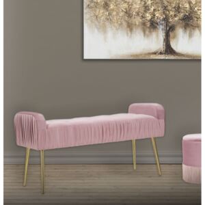 Ławka tapicerowana tkaniną, z metalowymi nogami Lady Różowy / Złoty, D103xG40xW53 cm