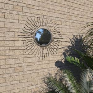 Ogrodowe lustro ścienne w kształcie słońca, 60 cm, czarne