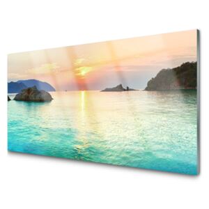 Panel Szklany Słońce Skały Morze Krajobraz