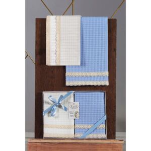 Komplet prezentowy waflowych ścierek niebieski 40x60 cm