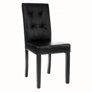 Krzesło Tapicerowane Drewniane - Alberto - Ekoskóra Czarna, Nogi Czarne