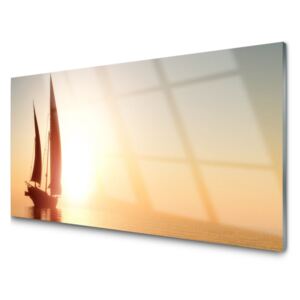 Panel Szklany Łódka Morze Słońce Krajobraz