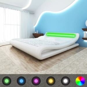 Rama łóżka z oświetleniem LED 140x200 cm sztuczna, biała skóra