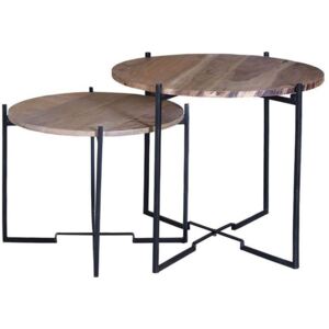 Okrągły stolik kawowy HIERO z drewnianym blatem / zestaw 2 szt