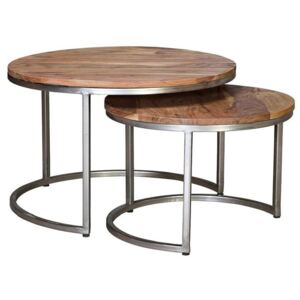 Drewniany okrągły stolik PLATA na metalowych nogach / zestaw 2 szt