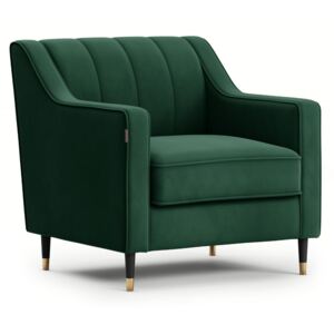 Welurowy fotel tapicerowany na ozdobnych nóżkach Glamour Butelkowa zieleń MOVERNA