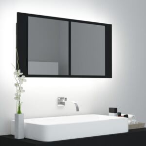 Szafka łazienkowa z lustrem i LED, czarna, 90x12x45 cm