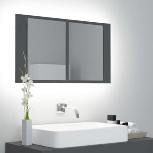Szafka łazienkowa z lustrem i LED, szara, 80x12x45 cm