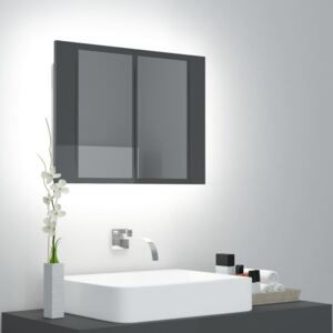 Szafka łazienkowa z lustrem i LED, połysk, szara, 60x12x45 cm