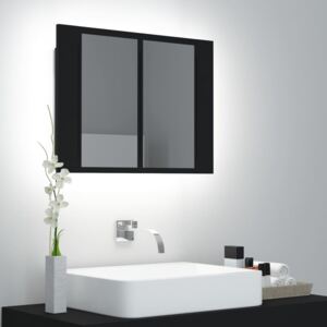 Szafka łazienkowa z lustrem i LED, czarna, 60x12x45 cm