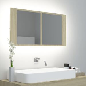 Szafka łazienkowa z lustrem i LED, dąb sonoma, 90x12x45 cm