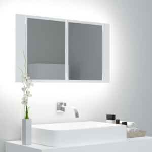 Szafka łazienkowa z lustrem i LED, biała, 80x12x45 cm