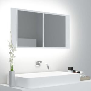 Szafka łazienkowa z lustrem i LED, biała, 90x12x45 cm